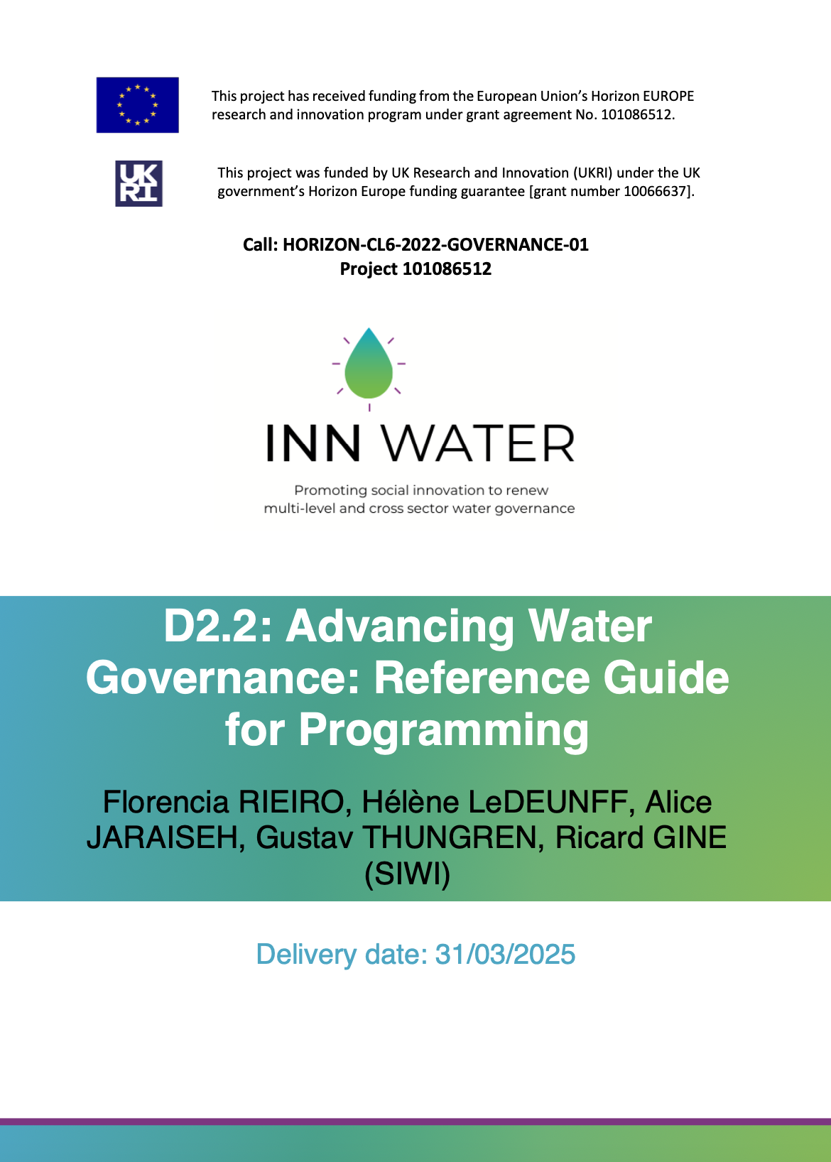 InnWater publishes its reference guide for water governance programming (D2.2)